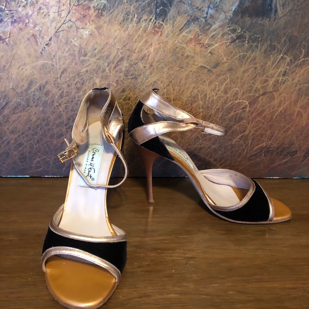 Comme il faut Argentine tango shoes Sz 8 (38 Ar) Black Velvet & Copper Leather